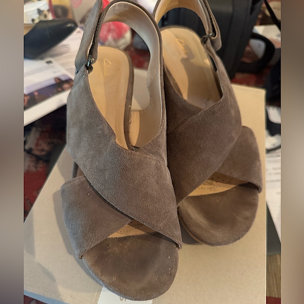Clarks suede size 7 platform sandals.